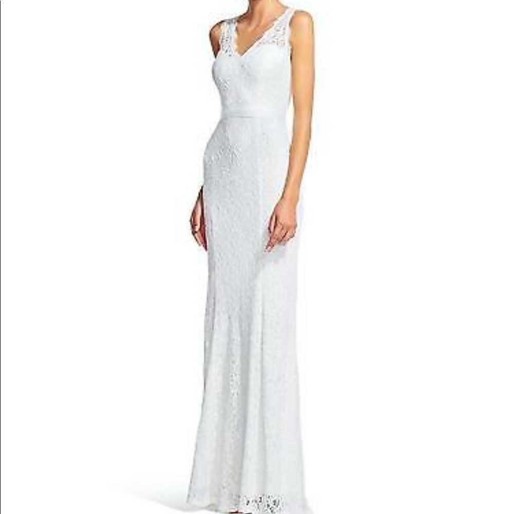 Adrianna Papell Scalloped Ivory Lace Long Gown NWT